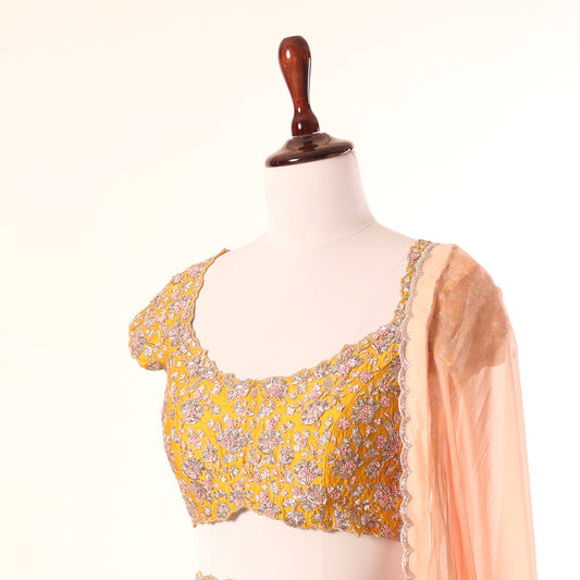Yellow Peony Knot Embroidery Blouse