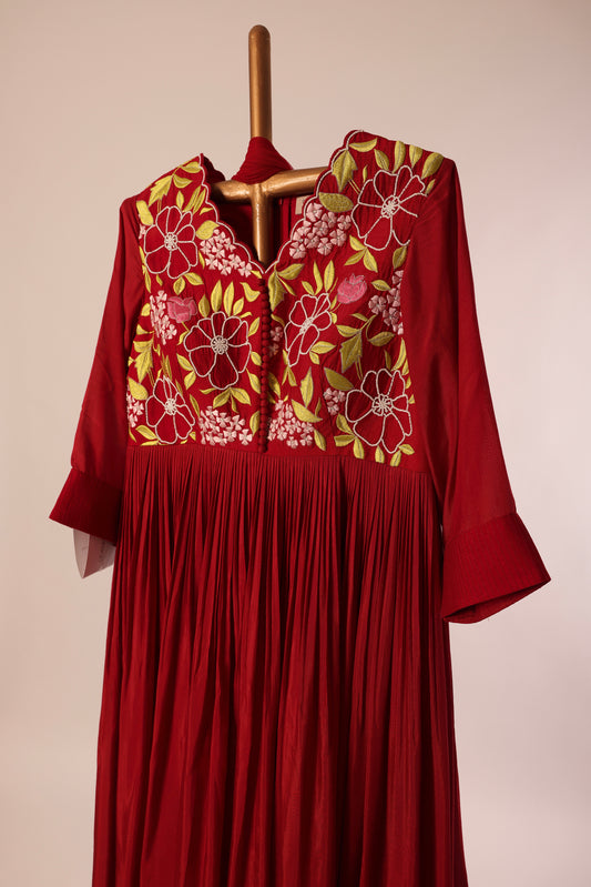 Red Multithread Anarkali set
