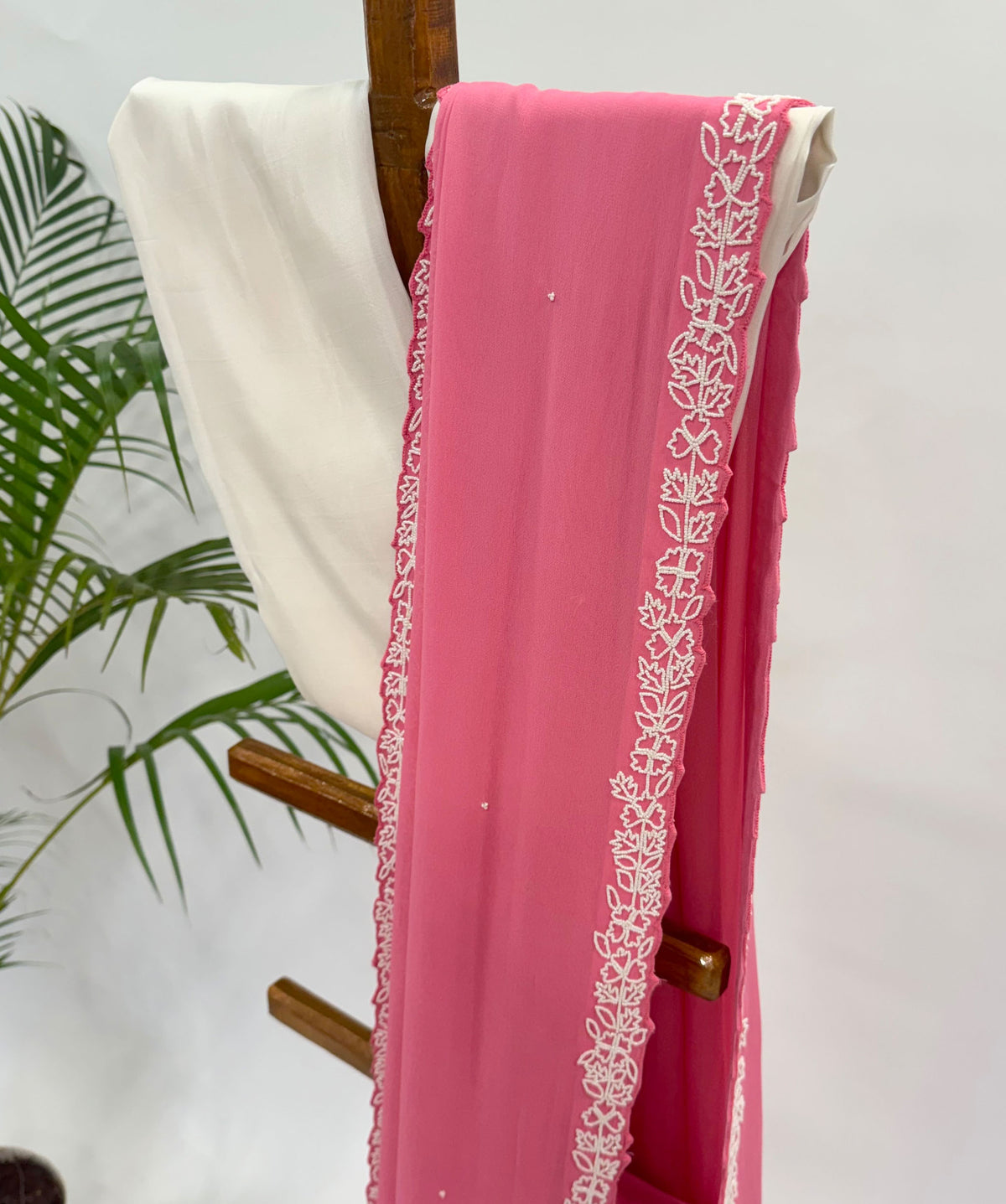 BUBBLEGUM PINK PEARL BORDER SAREE
