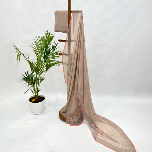Onion Pink Botanical Print Georgette Saree