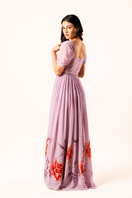 Lilac Peonia Printed Floorlength