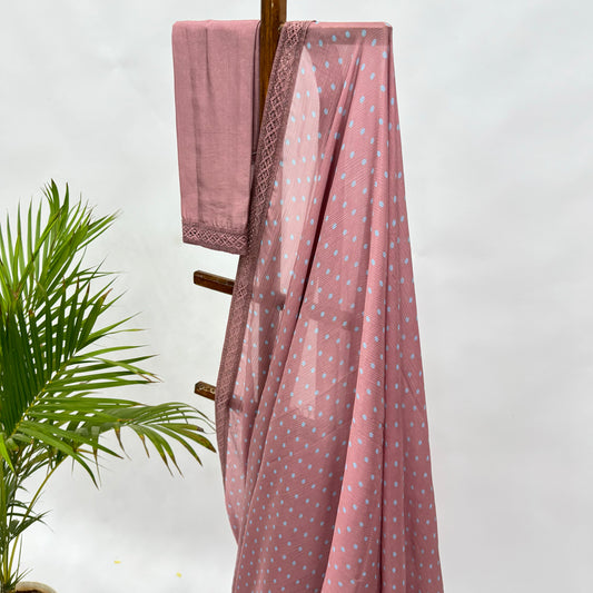 Old Rose Polka Dots Chinnon Saree