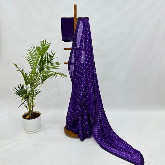 Purple Polka Dots Chinnon Saree