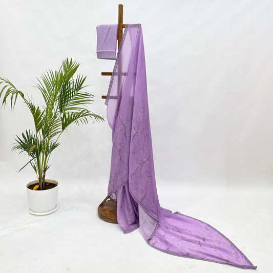 Lavender Bloom Chinnon Saree