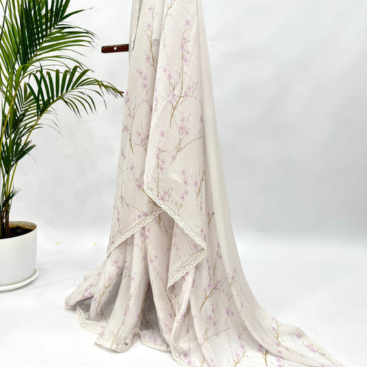Off-White Bloom Chinnon Saree