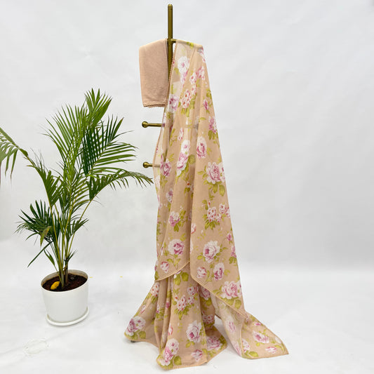 Beige Flower Bunch Kota Saree
