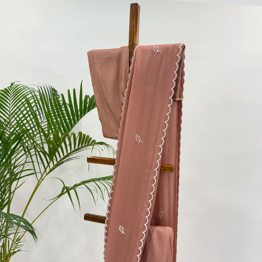 BROWN PEARL LEAF BUTAS ORGANZA SAREE