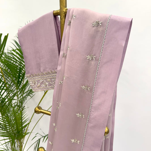 PERIWINKLE LAVENDER SMALL FLOWER MOTIFS ORGANZA SAREE