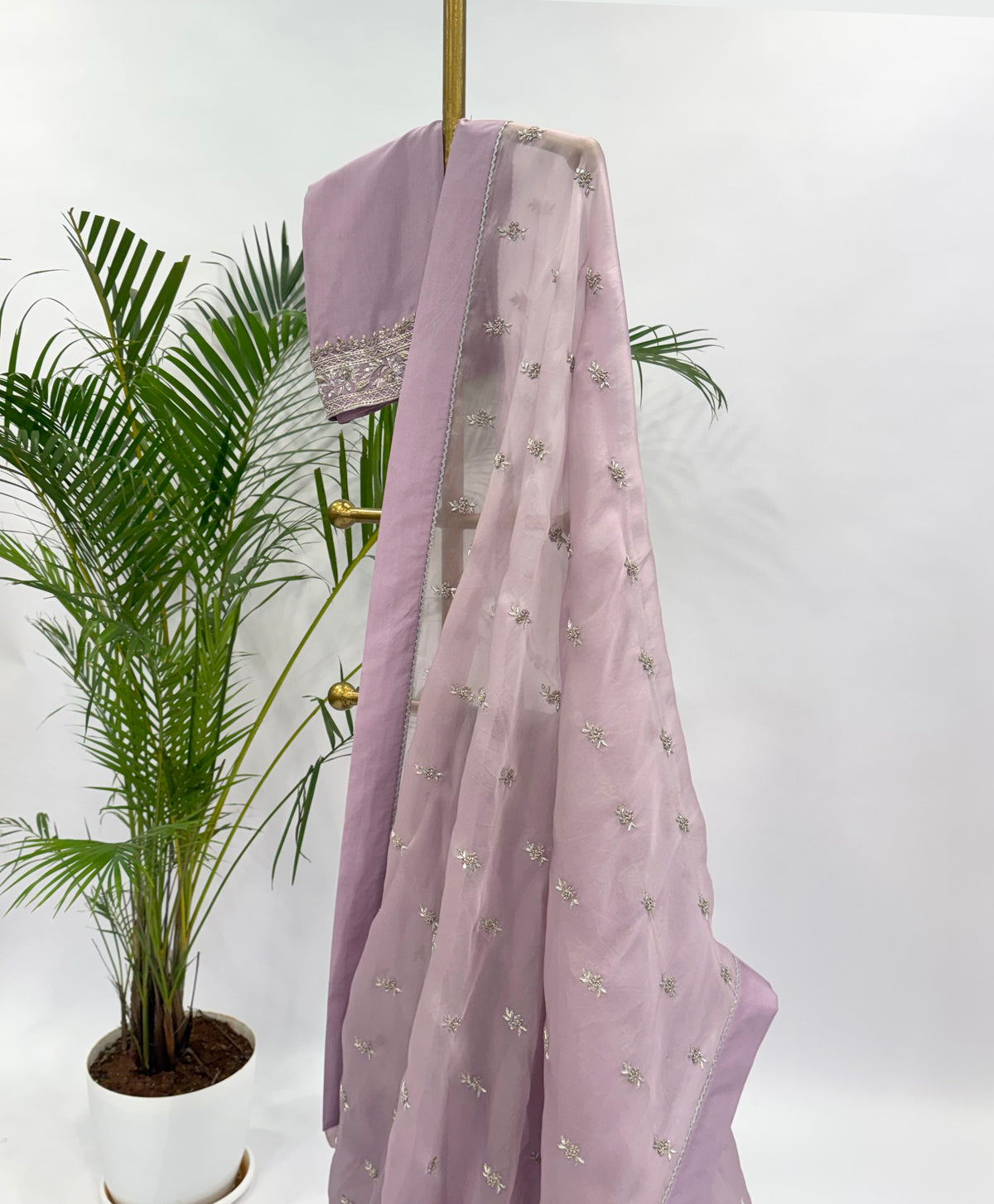 PERIWINKLE LAVENDER SMALL FLOWER MOTIFS ORGANZA SAREE