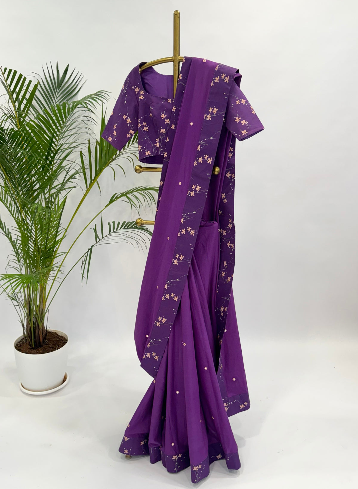 PURPLE BLOOM SILK BORDER CHANDERI SILK MIRROR MOTIFS SAREE