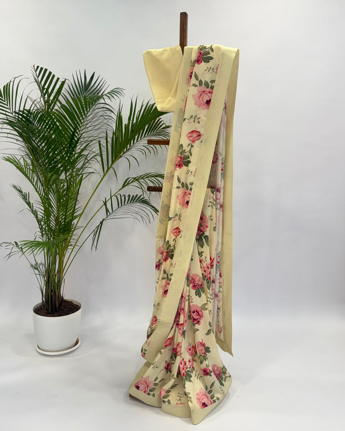 BUTTER YELLOW FLOWER BUNCH SOFTSILK SAREE WITH SILK BORDER
