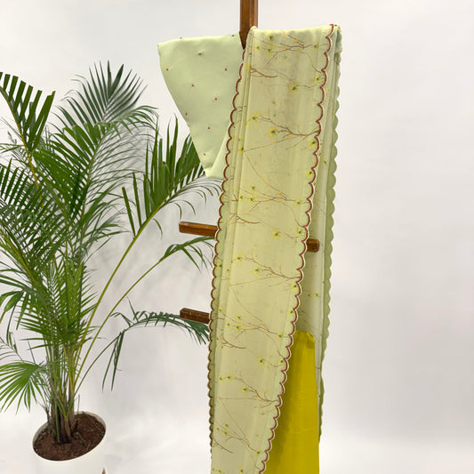 MINTREEN HALF AND HALD ORGANZA SAREE WITH BEAD SCALLOP