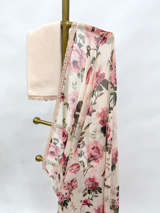 IVORY FLOWER BUNCH GEORGETTE SAREE