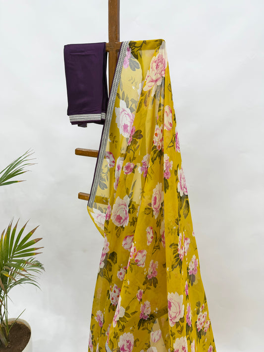 MUSTARD FLOWER BUNCH ORGANZA SAREE