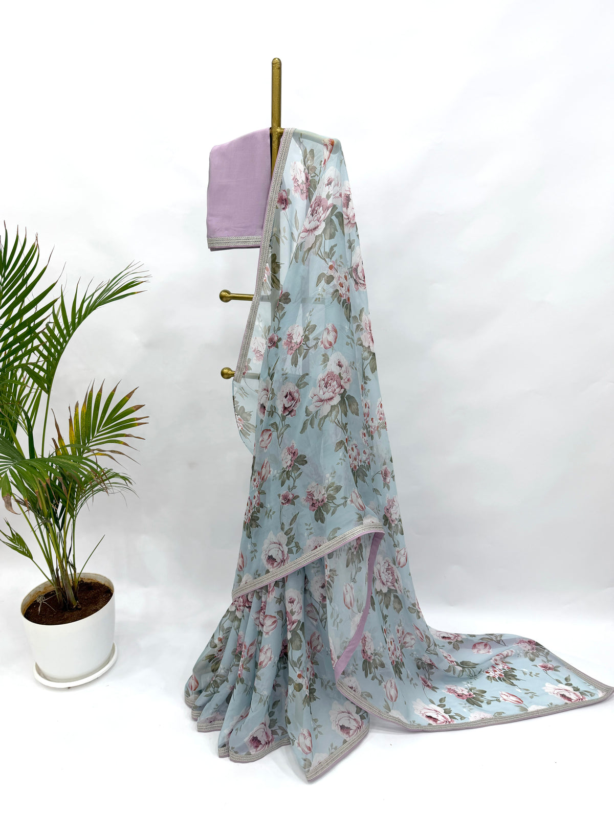 COOLBLUE FLOWER BUNCH ORGANZA SAREE