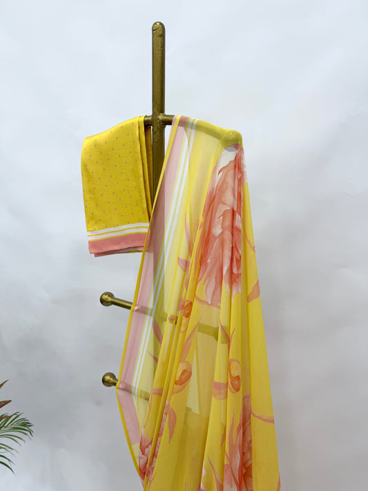 YELLOW SINGLE PEONIA GEORGETTE SAREE