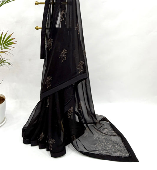 BLACK KUMRI MOTIFS ORGANZA SAREE