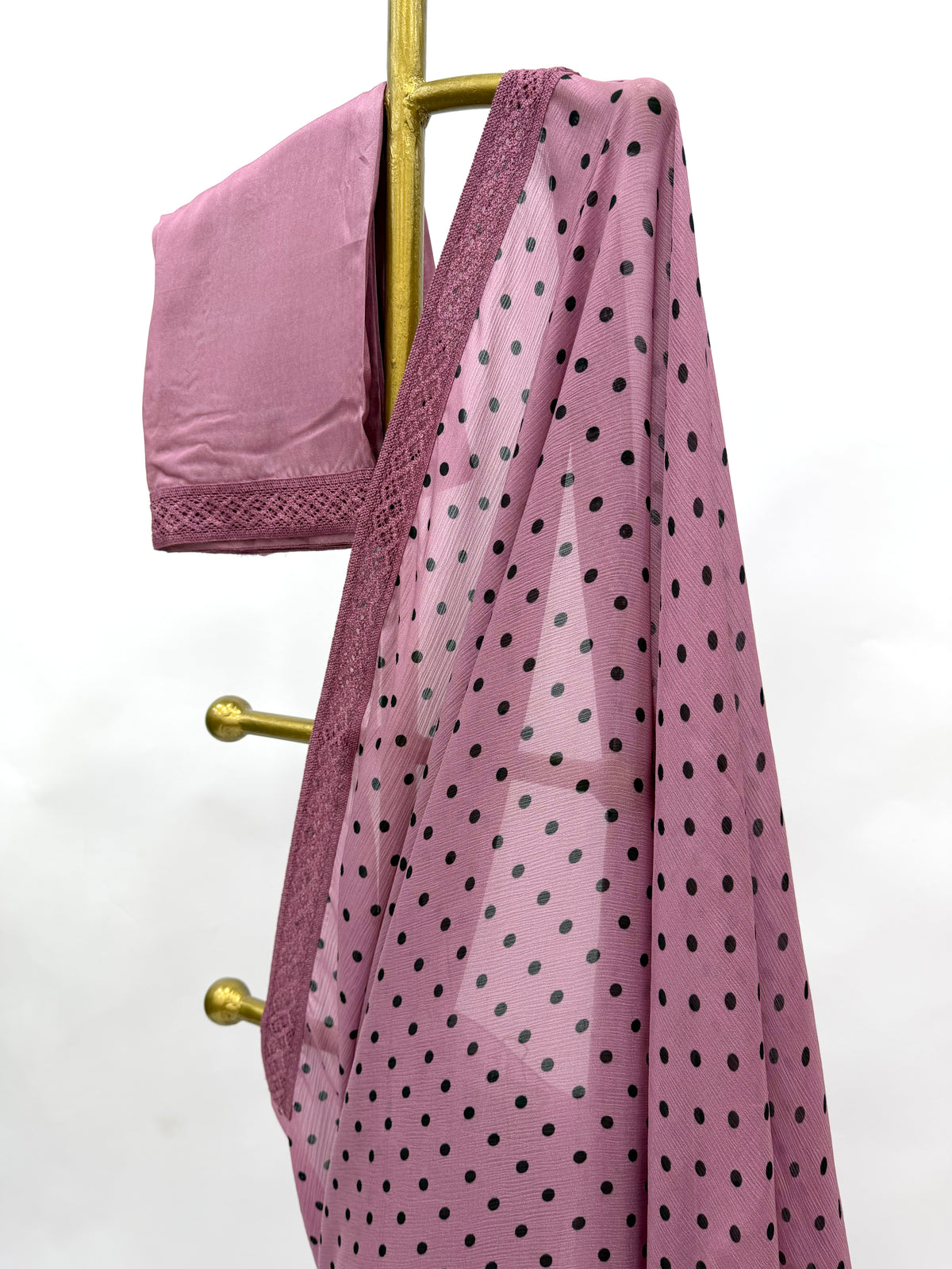 OLDROSE POLKA DOTS CHINNON SAREE WITH LACE