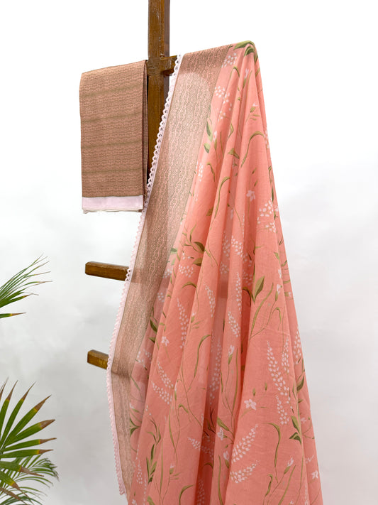PEACH BOTANICA CHANDERI SOFT SILK SAREE