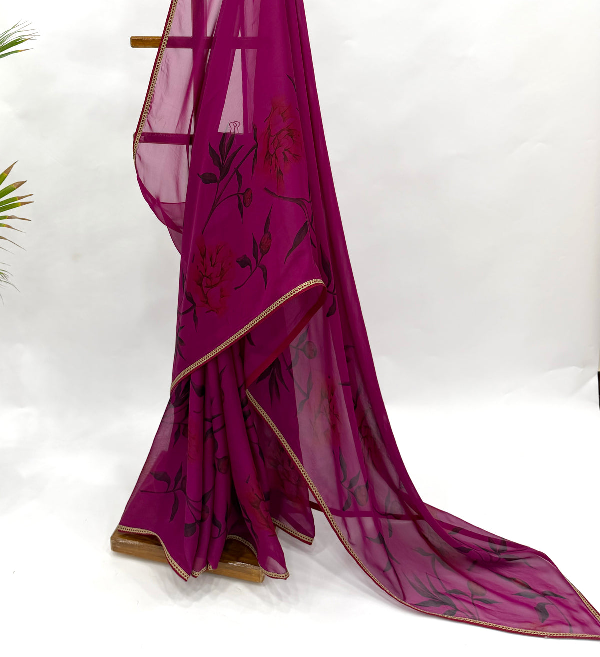 MAGENTA PEONIA BORDER ORGANZA SAREE