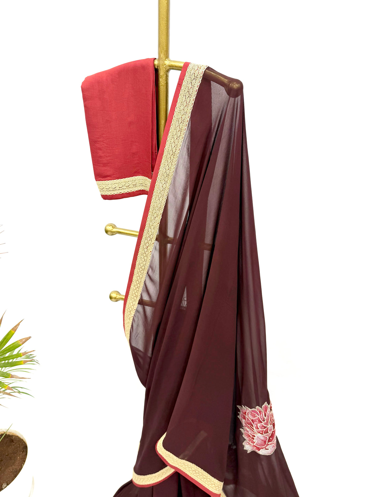 SNUFF BROWN PEONIA PALLU BUTA GEORGETTE SAREE