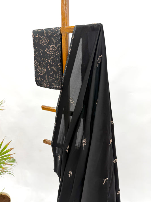 BLACK KUMRI BEADS LEAF BUTAS ORGANZA SAREE