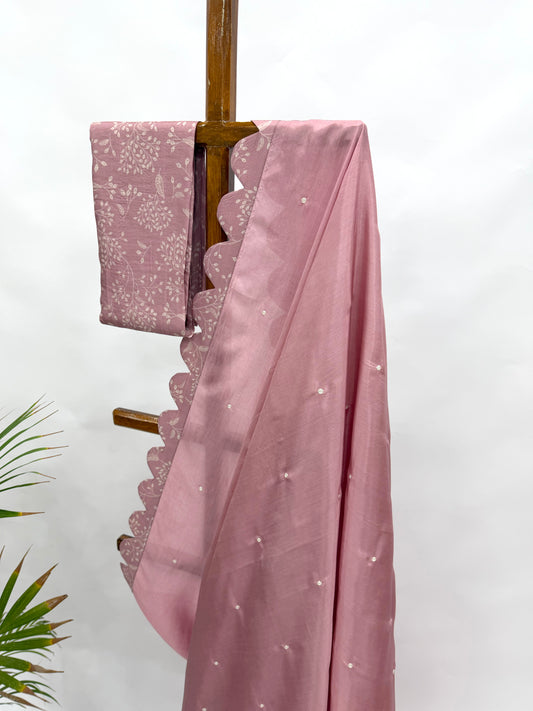 OLDROSE KUMRI SILK SCALLOP SILK SAREE