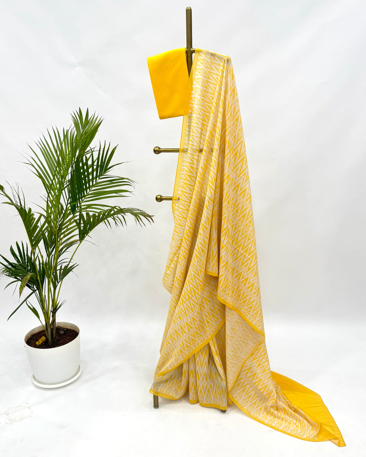 YELLOW STRIPES MUL CHANDERI SAREE