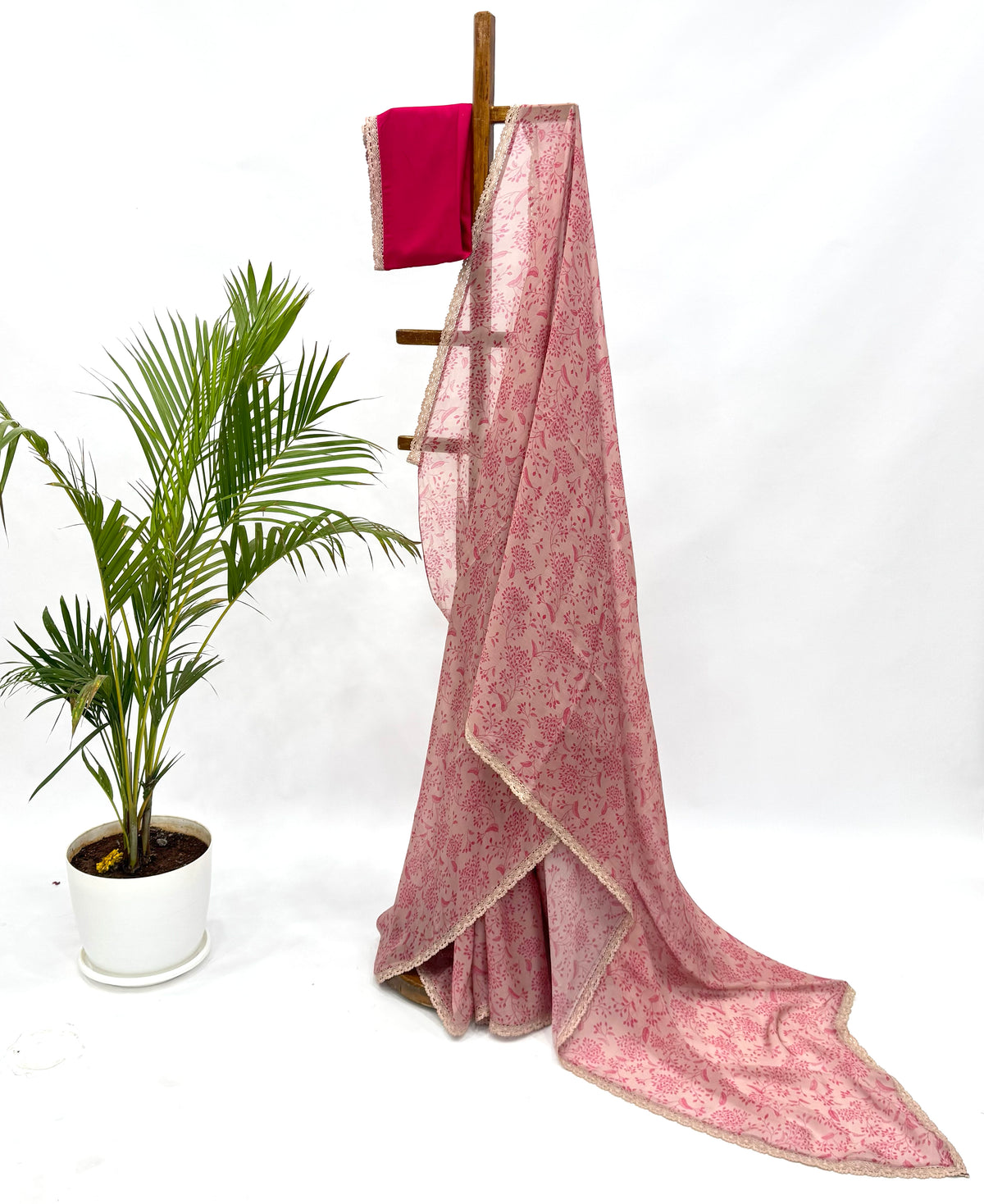 BLUSH KUMRI ORGANZA SAREE WITH LACE