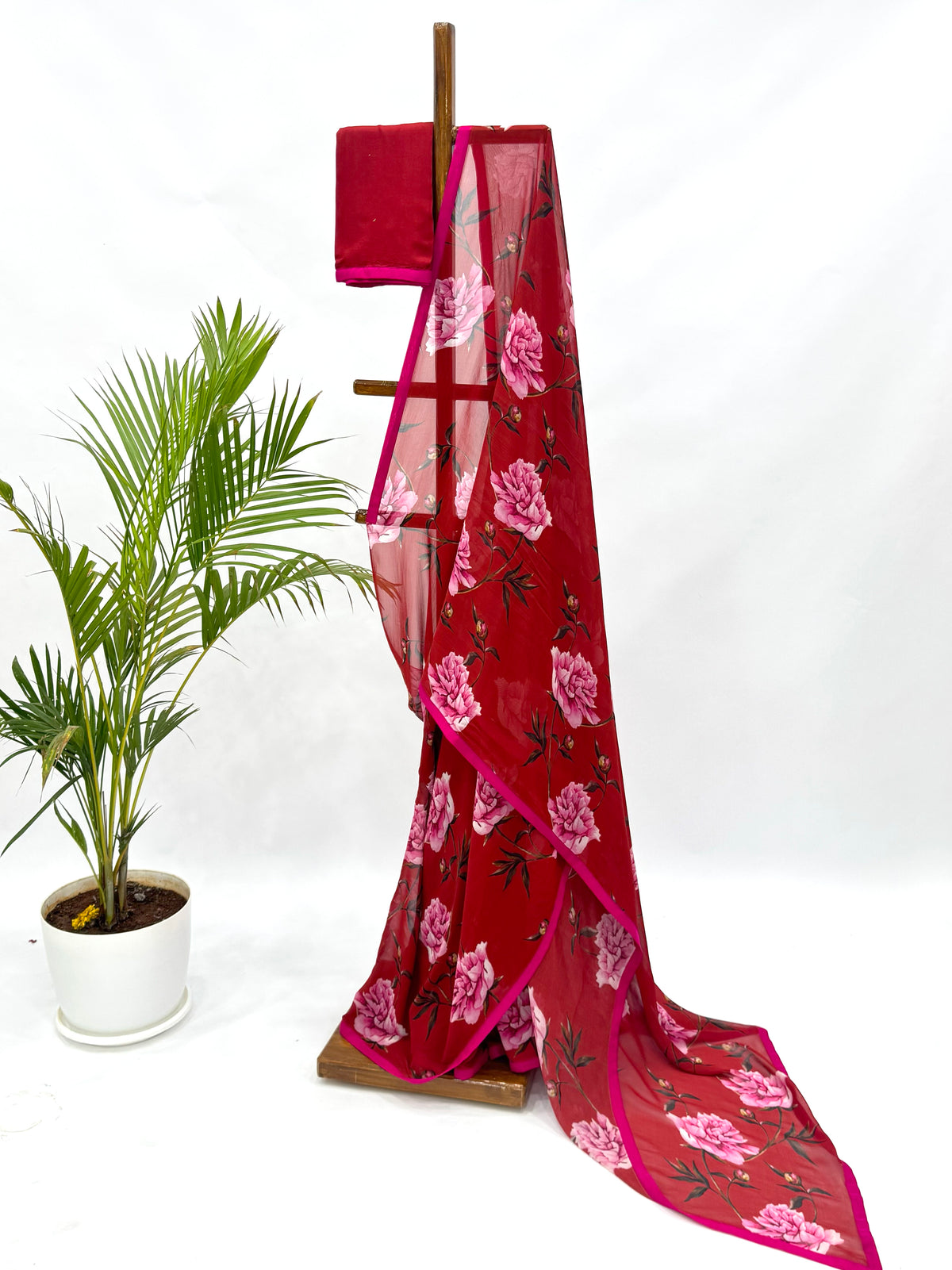 RED PEONIA GEORGETTE SAREE