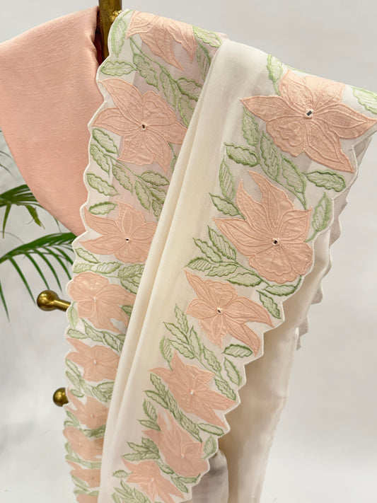 OFFWHITE VT APPLIQUE BORDER CHANDERI SILK SAREE
