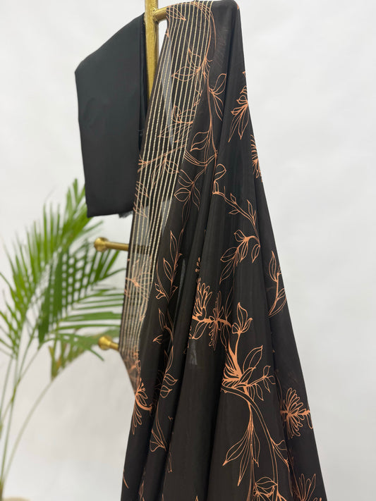 CARBON BLACK OT FOLIOLE CREPE SILK SAREE