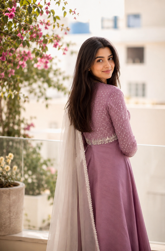 Dusty Mauve Knot Sequin Anakrlai Set