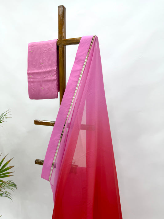 PINK AND RED OMBRE ORGANZA SAREE