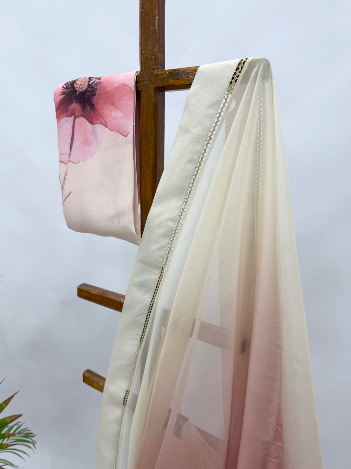 OFFWHITE BRICK BROWN OMBRE ORGANZA SAREE