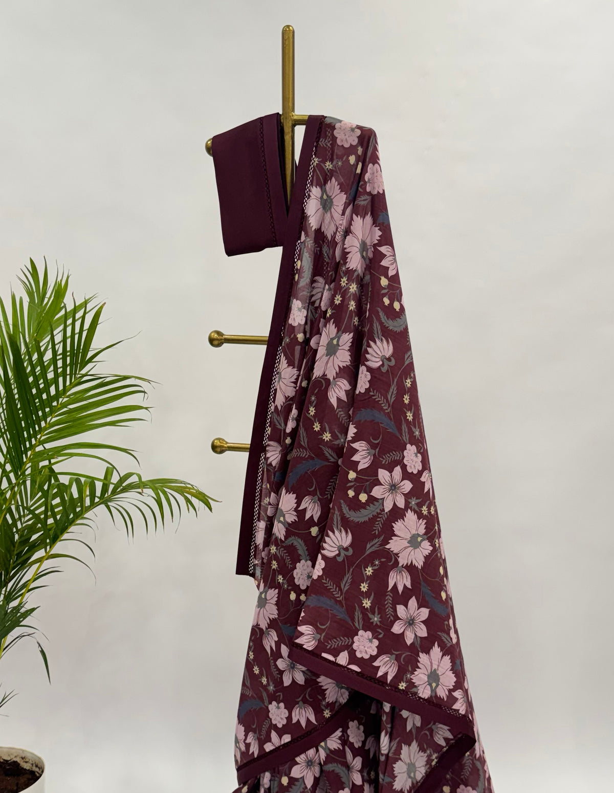 BERRY FLORAL CHANDERI SAREE