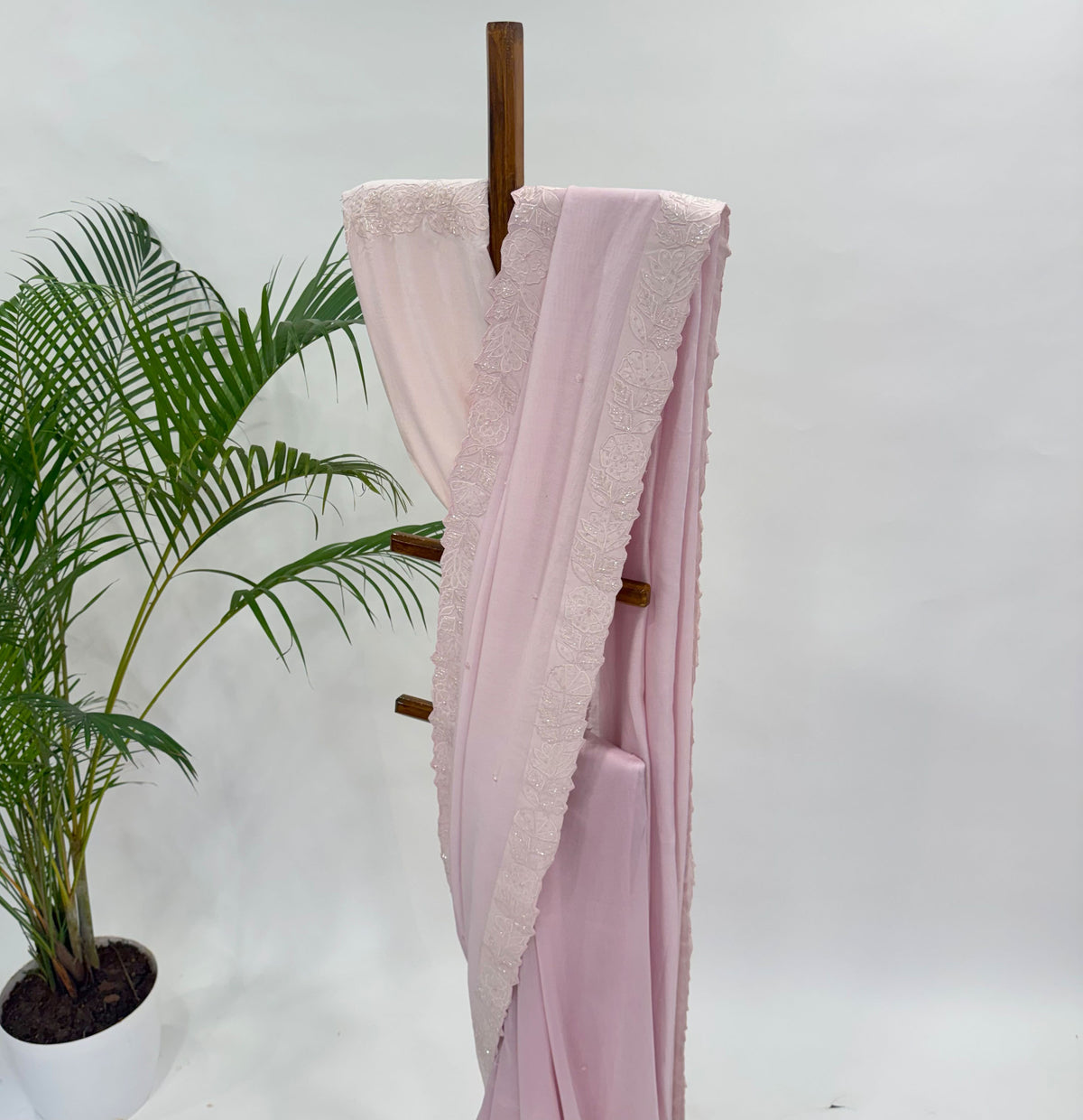 LAVENDER PINK APPLIQUE BORDER CHANDERI SILK SAREE