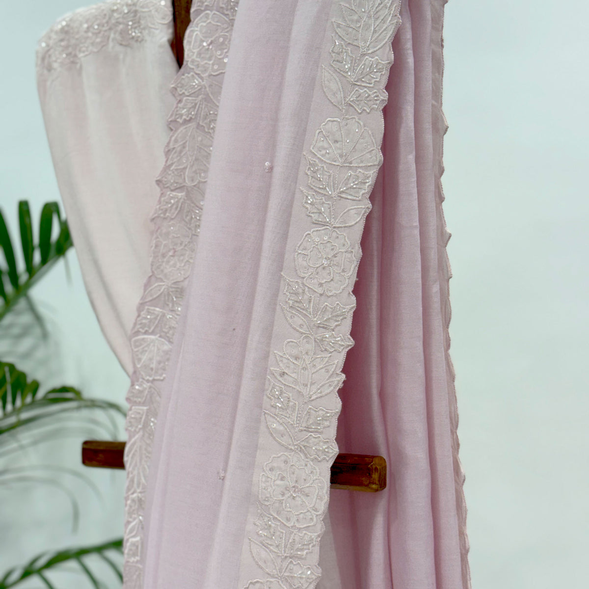 LAVENDER PINK APPLIQUE BORDER CHANDERI SILK SAREE