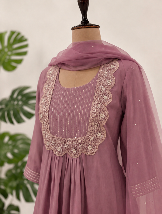 Dusty mauve A-line Kurta Set