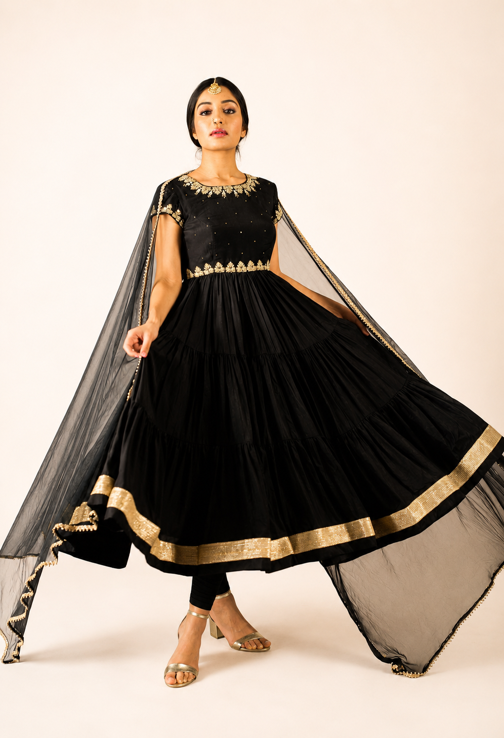 Black Three Layered Anarkali Set