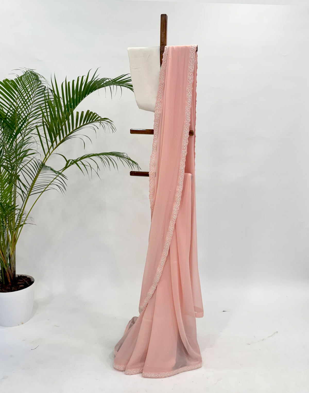 PEACH PEARL BORDER georgette SAREE