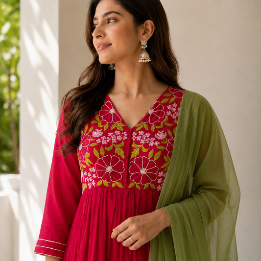 Red MT anarkali Set