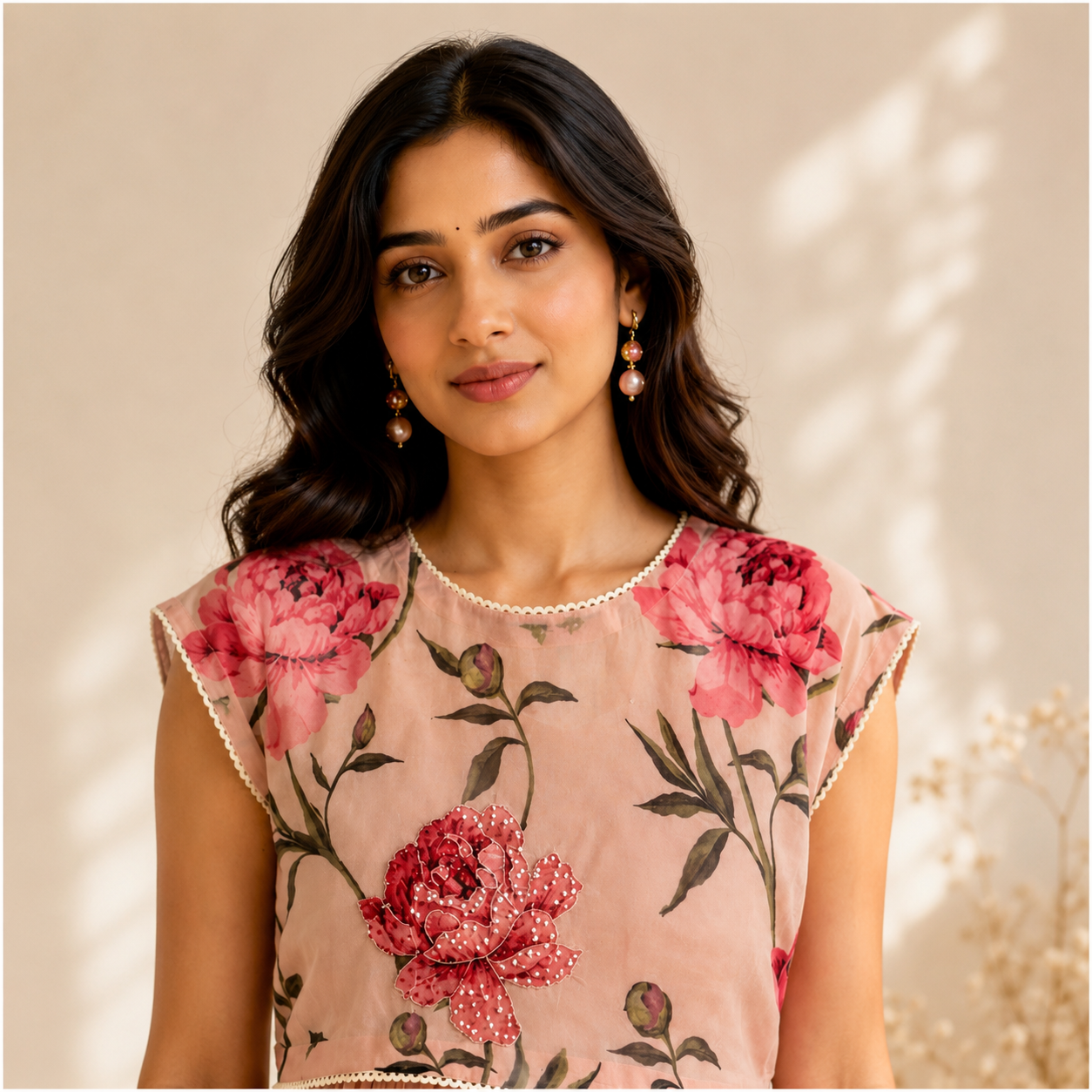 Soft Pink Peonia Printed Tie Jacket Dress