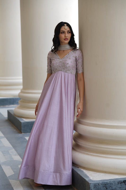 Lilac Small Flower Anarkali Set