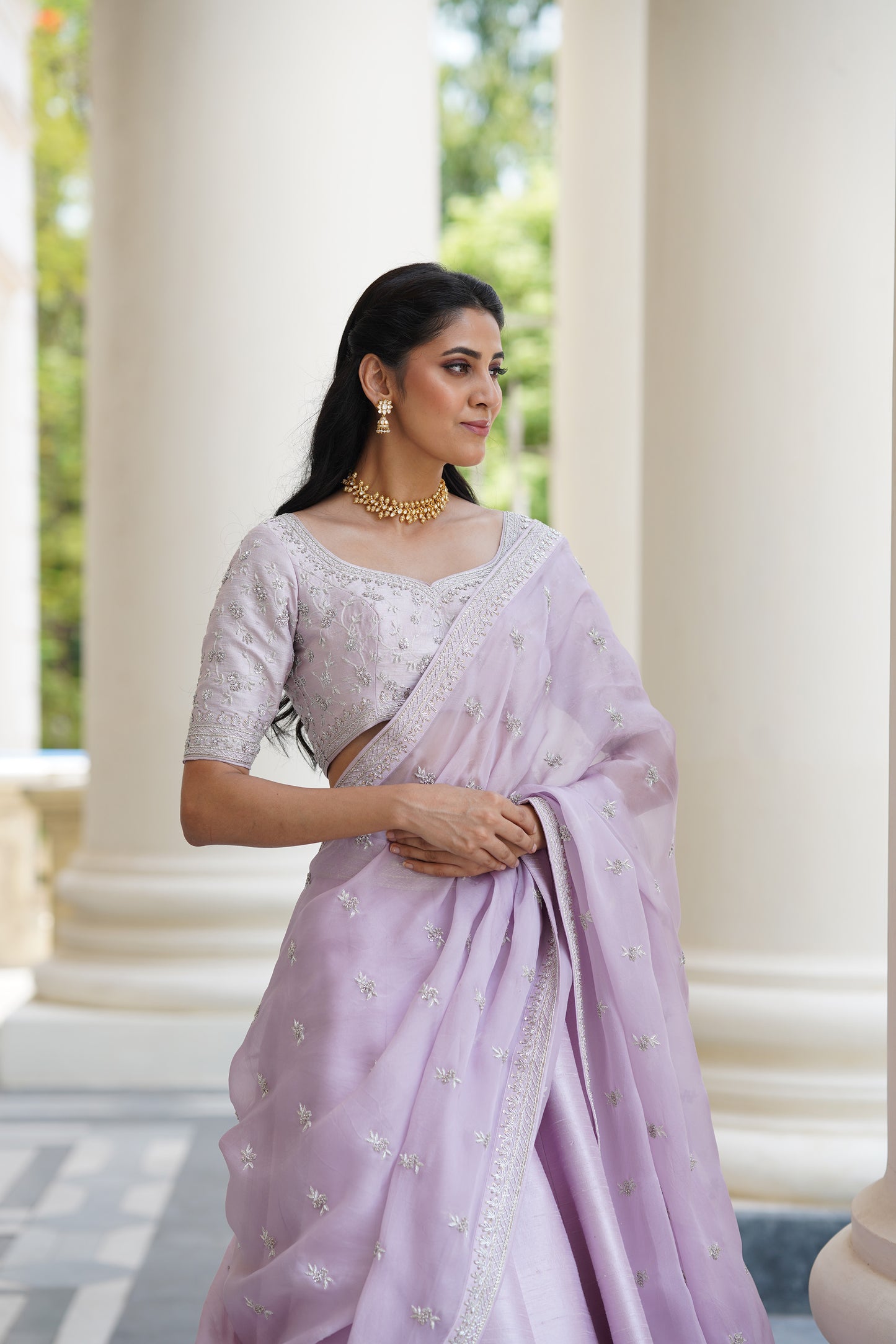Lilac small flower lehenga
