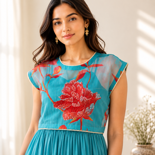 Blue Peonia Tie Jacket dress