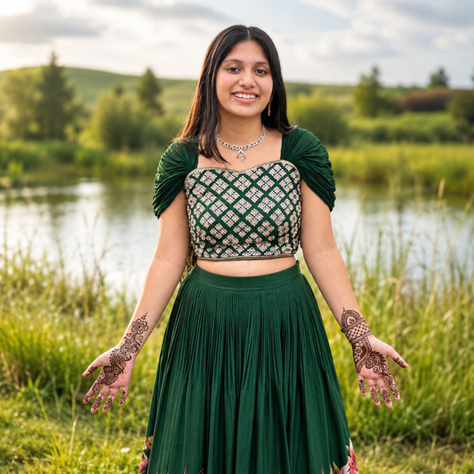 Emerald Green Peonia Printed Skirt Set
