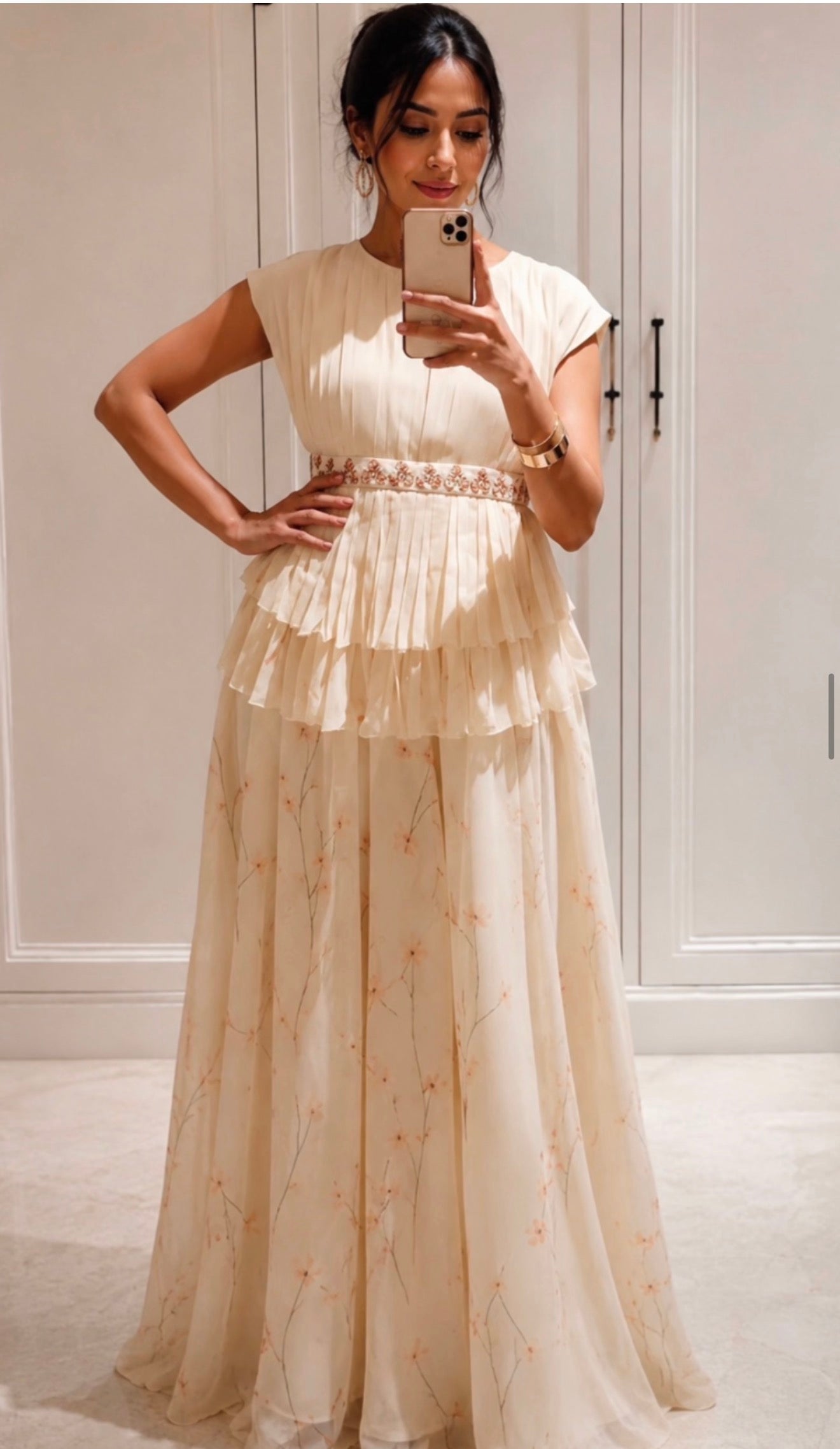 Ivory bloom peplum pants