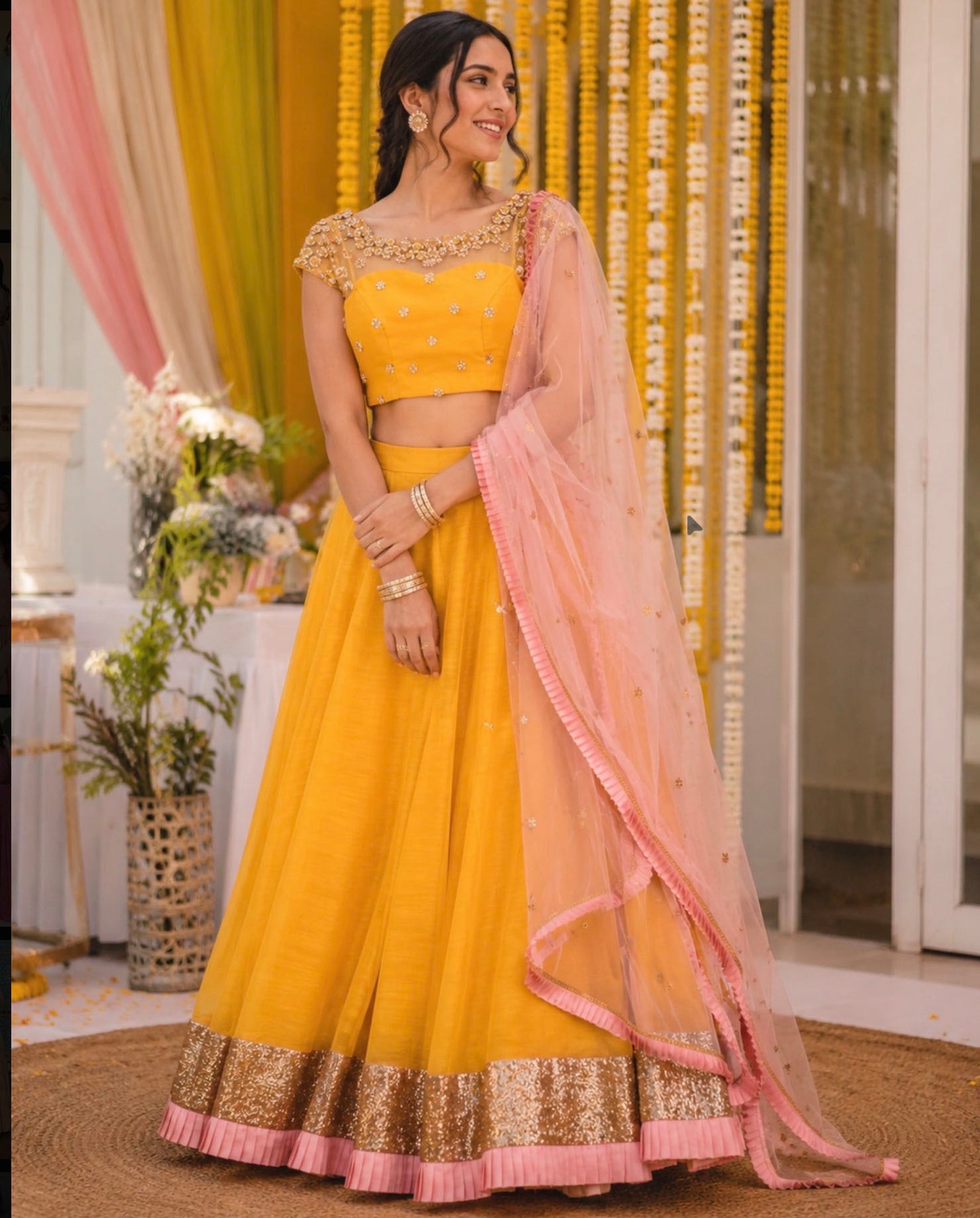 Yellow Sequin Skirt Set