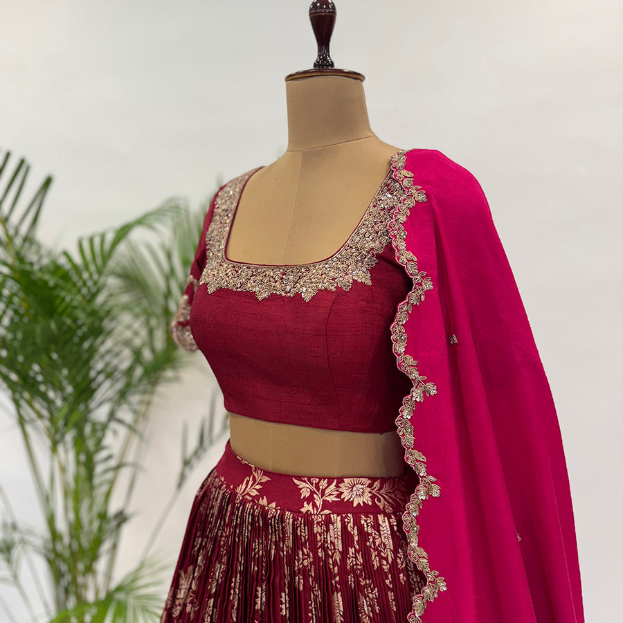 Red Banaras Lehenga